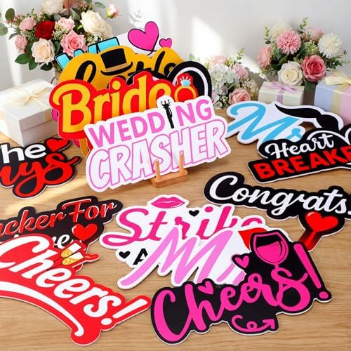 Beeveer 24 Pcs Wedding Photo Booth Props Photobooth Signs - Image 3