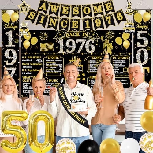 Roetyce 50th Birthday Decorations Men Women, Black Gold Back in 1976 Poster - Image 4