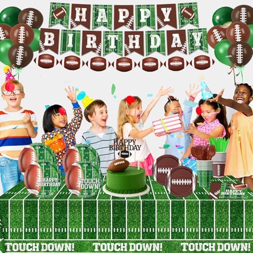 Football Birthday Party Decorations Includes Plates, Napkins, Cups, Banner, Balloons, Touchdown Tablecloth for Football Birthday & Tailgate Party Decorations, Serves 24 - Image 7