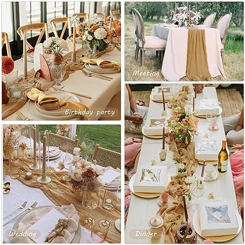 35x157 Inch Nude Cheesecloth Table Runner Neutral Boho Wedding Party Decor - Image 6