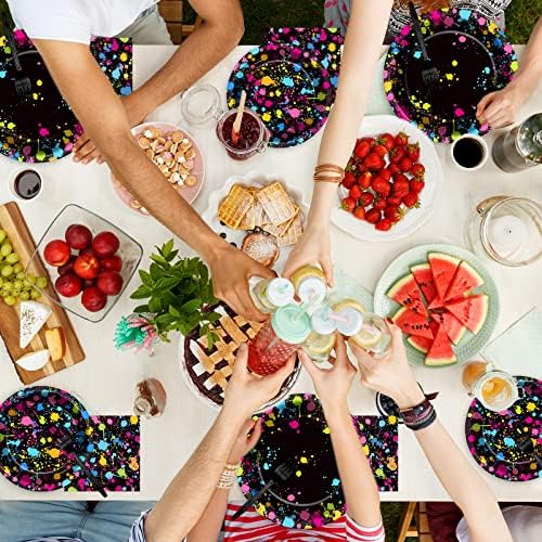 50 Guests Neon Party Supplies Glow Party Plates Napkins Tableware Neon Glow Paper Disposable Birthday Colorful Graffiti Party Decoration Favor, 200 Pieces - Image 6