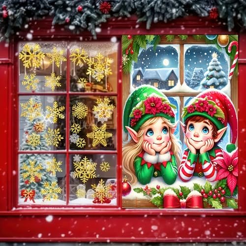 BlissYard Elf Christmas Window Banner Cover 31x47 Polyester - Image 3