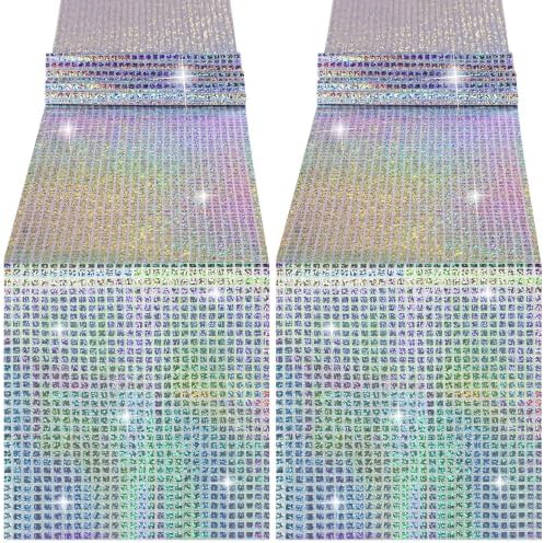 durony 2 Pack Mirror Disco Party Table Runner, 11 x 108 Inch, Silver Laser by durony