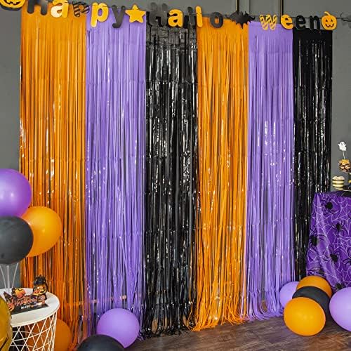LOLStar Halloween Orange Purple Black Foil Fringe Curtains 3 Pack by LOLSTAR