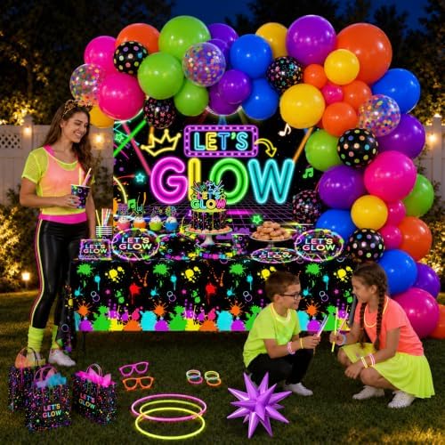 Glow Party Supplies, 243pcs Neon Glow Party Decorations for Birthday - Image 3