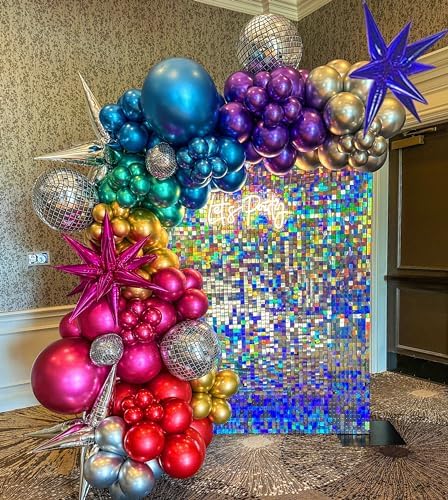 161pcs Shiny Chrome Balloon Garland Arch Kit Retro Disco Dance Party Decorations with 4D Disco Ball Balloons and Explosion Star Foil Balloons for 80s 90s Theme Neon Birthday Galaxy Supplies - Image 2