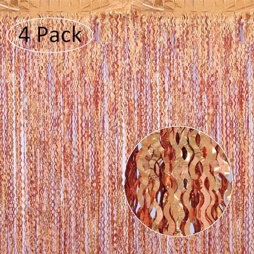 4 Pack 3.3x6.6ft Wavy Orange Foil Fringe Backdrop Curtains -Tinsel Streamers Metallic Foil Fringe Backdrop Door for Halloween, Graduation,Baby Shower,Gender Reveal - Image 2