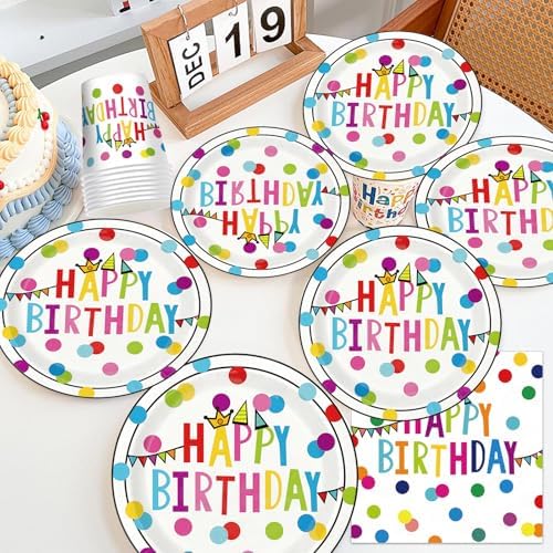 Birthday Plates & Napkins Party supplies - 350Pcs Happy Birthday Paper Plates and Napkins Sets, Disposable Happy Birthday Dots Tableware Set for Boys and Girls Party Decorations, Serves 50 - Image 6