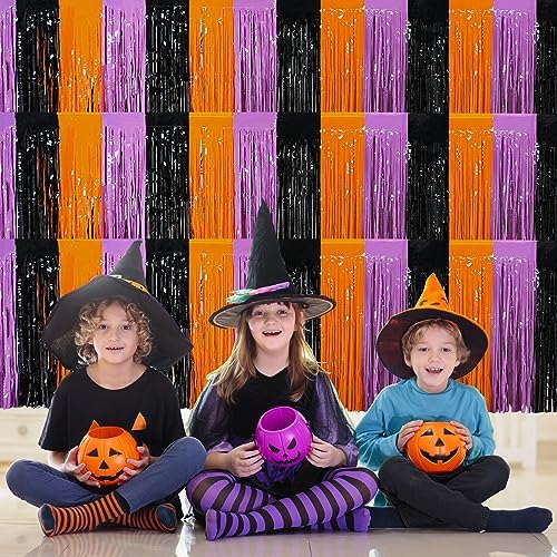 6 Pack 30x108 Inch Halloween Table Skirt Decoration, Metallic Foil Fringe Tinsel Table Skirts, Curtains Backdrop Parade Floats Birthday Halloween Christmas Party Decoration(Black Orange Purple) - Image 6