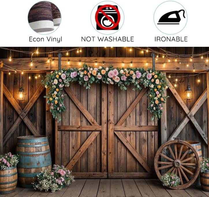 20x10ft Country Wedding Photography Backdrop Rustic Barn Door Photography Backdrop Farmhouse Pink Flower Cabin Wooden Birthday Baby Shower Wedding Bridal Party Banner Photo Booth Props Background - Image 4