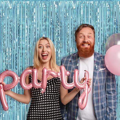 10 Pack Blue Foil Curtain Backdrop 3.2ft x 9.8ft Metallic Tinsel Foil Fringe Curtains Streamer Photo Booth Backdrop for Birthday Party Engagement Bachelorette Party Decorations (Light Blue) - Image 6