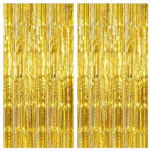 KatchOn, Gold Streamers Backdrop -3.2x8 Ft Pack of 2 Birthday Decorations by KatchOn
