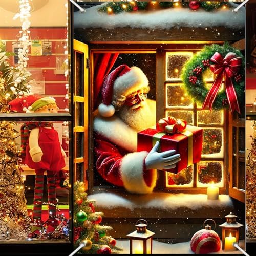 BlissYard Classic Santa Christmas Window Banner Fabric 31x47 Inch - Image 4