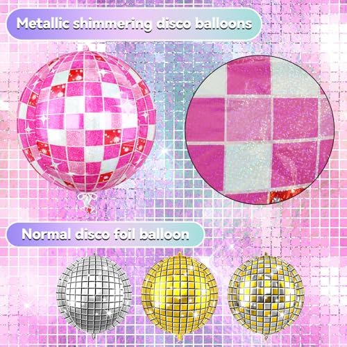 6pcs 22 Inch Pink Disco Ball Balloons, Shiny Pink Big Disco Foil Balloons - Image 3