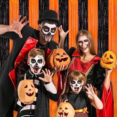 Black Orange Halloween Backdrop, 2 Pack Tinsel Foil Fringe Curtains - Image 6