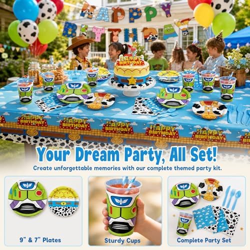 Toy Theme Party Supplies Cartoon Toy Theme Party Decorations Toy Theme Tableware Set Plates Napkins Cups Banners Tablecloths Forks Knives Holds 20 Guests - Image 7