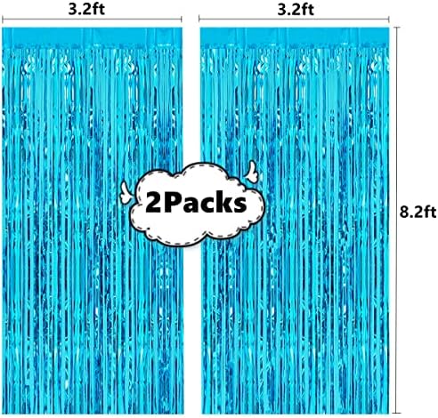 2 Pcs 3.2ft×8.2ft Blue Foil Fringe Curtain Photo Booth Backdrop Ocean Blue Party Streamers for Birthday Wedding Holiday Bridal Shower Baby Shower Bachelorette Party Decorations - Image 3