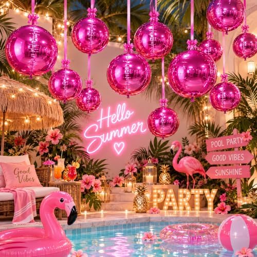 Hot Pink Round Foil Balloons, 12PCS Different Sizes Magenta 4D Balloons - Image 5