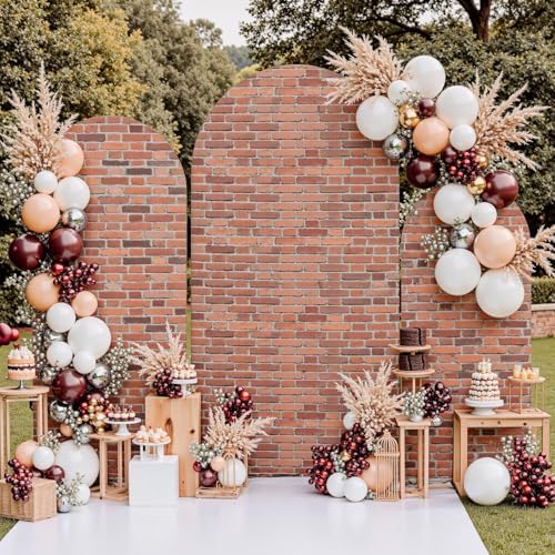 Set of 3 Arch Backdrop Cover Red Brick 7.2ft 6.6ft 6ft Spandex Wrinkle Free Fitted Arch Background Cover Farmhouse Style Top Chiara Arch Cover for Wedding Birthday Party Photography Arch Background - Image 7