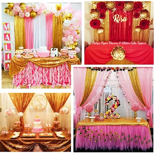 Poise3EHome Gold Sequin Backdrop Curtain, 2 Panels 2Ft x 8Ft Glitter Photography Background for Party Baby Shower Wedding Birthday Christmas Thanksgiving Halloween Decoration - Image 5