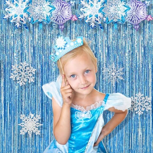 BRAVESHINE Light Blue Streamers Party Backdrop - 2 PCS Foil Fringe Curtains - Image 4