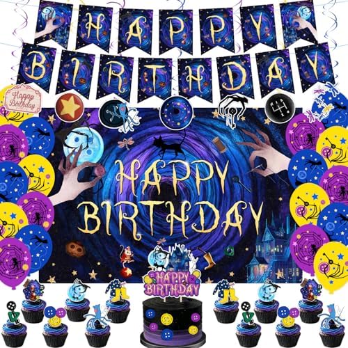 40Pcs Horror Birthday Party Decorations Blue Purple Theme Birthday Party Supplies Including Banner Hanging Swirls Balloons Backdrop Cake Toppers and Cupcake Toppers for Halloween Parties Decorations by tetcuican