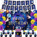 40Pcs Horror Birthday Party Decorations Blue Purple Theme Birthday Party Supplies Including Banner Hanging Swirls Balloons Backdrop Cake Toppers and Cupcake Toppers for Halloween Parties Decorations by tetcuican