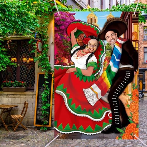 Tudomro 6 x 4 ft Mexican Couple Door Banner Photo Props Fiesta Backdrop - Image 6