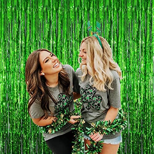 GOER 3.2 ft x 9.8 ft Metallic Tinsel Foil Fringe Curtains Party Photo Backdrop Party Streamers for St. Patrick's Day,Graduation,New Year Eve Decorations Christmas Wedding Decor (Green,3 Packs) - Image 3
