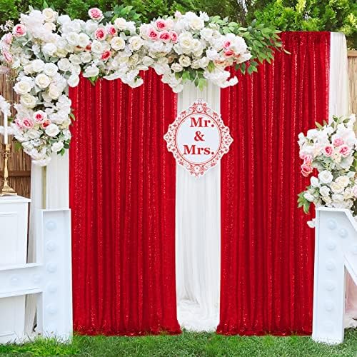 Red Sequin Backdrop Curtains-2 Panels 4FTx8FT Red Backdrop for Valentines Day, Glitter Party Decorations Background Drapes for Wedding Birthday Anniversary Graduation Photo Booth Decor - Image 7