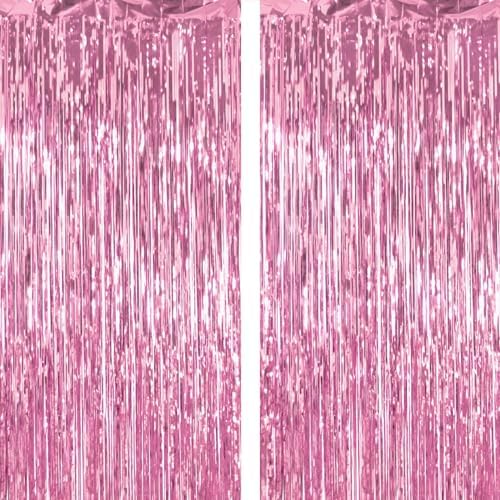 2 Pack Thickened Pink Metallic Foil Fringe Curtains Streamer Rip Resistant Shimmer Tinsel Photo Booth Backdrop for Birthday Wedding Christmas Bachelorette Party Decorations 3.28ft x 6.56ft by Unknown