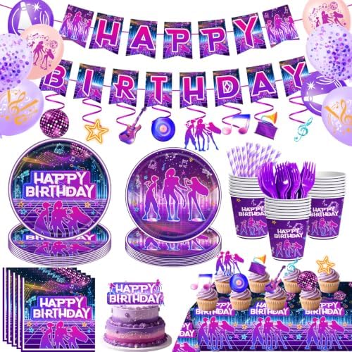 139 Pcs Kpop Music Dance Party Supplies for 20 Guests, KPop Disco Dance Music Themed Party Decorations Set Includes Banner, Plates, Napkins, Cups, Tablecloth and Disposable Cutlery by Unknown