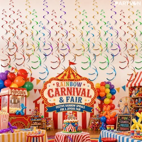 36 PCS Rainbow Hanging Swirl Decorations, Sparkle Ceiling Swirls with Plastic Streamers for Pride Party, Unicorn Theme, Kids Birthday, Baby Shower, Graduation, Wedding - Image 6