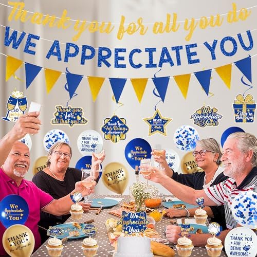 DARUNAXY Blue Gold We Appreciate You Party Decorations - Image 5