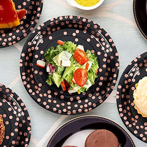 Black Rose Gold Paper Plates and Napkins Party Supplies for Birthdays 50Pcs - Image 4