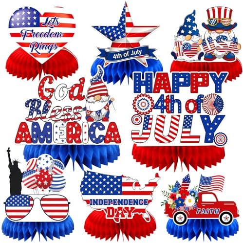 JULMELON 8 Pcs 4th of July Table Decorations, 3D Honeycomb Centerpieces by JULMELON