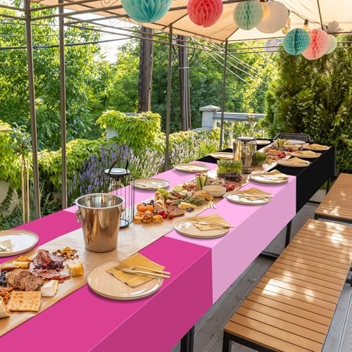 12 Pack Halloween Pink and Black Plastic Tablecloth for Rectangle Tables, Pink Black Disposable Table Cover, Rectangle Table Cloth for Girls Halloween Baby Shower Birthday Party Supplies Decorations - Image 7