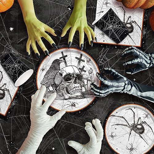 Spider Webs Halloween Party Supplies - Featuring Skull & Spider Themes, All-inclusive Wicked Web Paper Plates, Napkins, Cups, Tablecloth, and Banner. Ideal for Halloween Party Decorations, Serve 25 . - Image 4