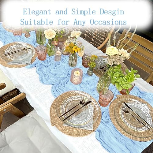 6 Pack Baby Blue Cheesecloth Table Runner 20 x 120 inch Gauze Table Runners 10 FT Long,Semi Sheer Cheese Cloth Fabric Table Runner Bulk for Wedding,Party,Baby Shower,Bridal Shower Decoration - Image 3