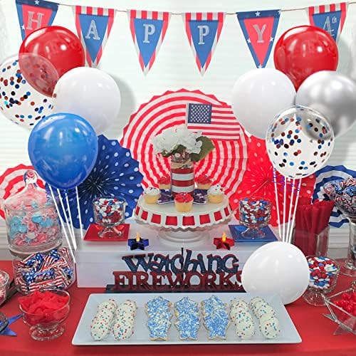 62Pcs Red White and Blue Balloons Kit - 12 Inches Red White Blue Confetti Party Balloons for 4th of July Independence Memorial Day Patriotic Party Decorations - Image 5