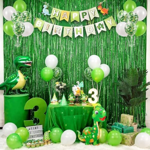 Green Tinsel Backdrop Curtains - 2 Pack Foil Fringe Streamers Photo Backdrop for 2027 World Soccer Cup Party Decorations | Soccer Football Theme Birthday Dinosaur Animal Party Wall Decor - Image 6