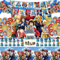 45Pcs For One Piece Birthday Party Supplies: 1 Banner, 1 Tablecloth, 1 Backdrop, 1 Cake Topper, 24 Cupcake Toppers, 15 Balloons, 2 Aluminum Balloons for Kids Boys Theme Party Decorations by KROCEUS