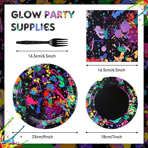 Baderke 192 Pcs Neon Glow Party Plates Napkins Forks, Birthday Serves 48 - Image 2