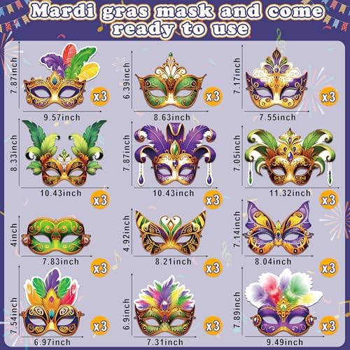 56PCS Mardi Gras Masks Bulk Set: Party Decorations Carnival Favors(Paper) - Image 4