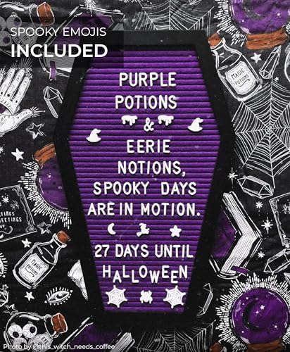 Nomnu Coffin Letter Board, Purple Goth Decor w/Bat Stickers, Spooky Emojis - Image 6