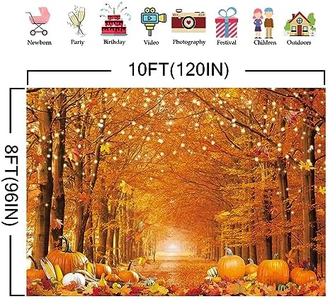 10x8FT Fall Photo Backdrop Maple Leaf Pumpkin for Photography Background Autumn Outdoor Party Decorations Fall Autumn Thanksgiving Day Photo Banner - Image 5