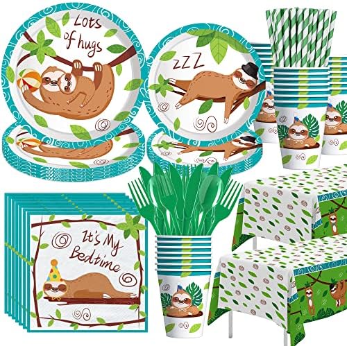 Sloth Birthday Party Supplies, Sloth Party Decorations, Serves 24 by Xenorik