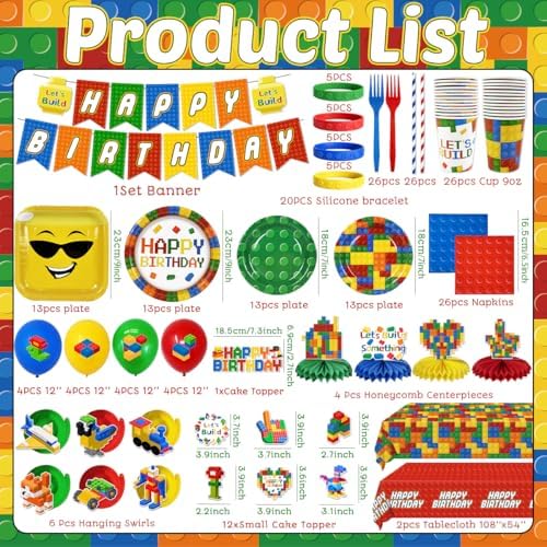224Pcs Building Block Birthday Decorations, ALL-IN-1 Serves 26 - Image 4