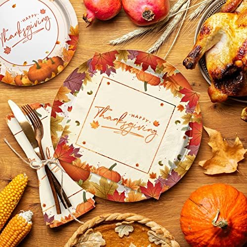 Thanksgiving Plates and Napkins Gatherfun Maple Leaves Disposable Paper Plates Napkins Cups plastic Tablecloth for Thanksgiving Dinner Party Decorations Serve 25 - Image 4