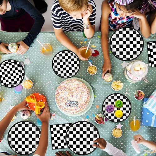 Oigco 60 PCS Race Car Birthday Party Decorations, Checkered Flag Plates and Napkins for Cars Birthday Decorations, Serves 20 - Image 7